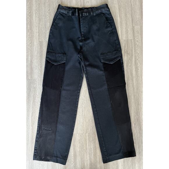 ZARA Black Patchwork Cargo Pants Women’s Size M Utility Pockets Straight Leg - Picture 1 of 6